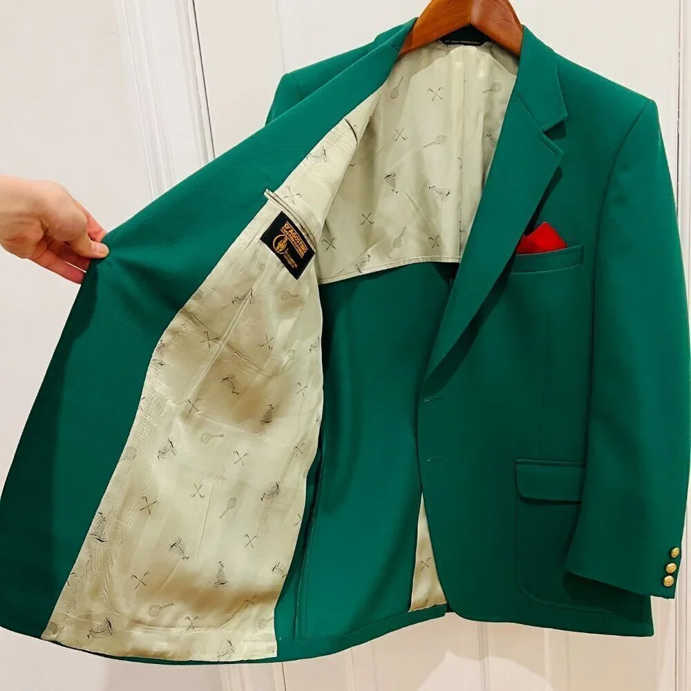 Vintage Hart Schaffner Marx USA Gold Button Sport Coat Suit Blazer 44 R Green